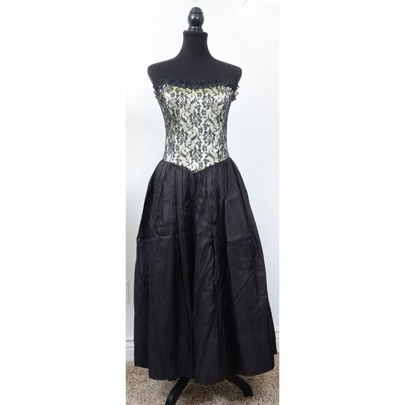 Vintage 90s Gunne Sax Black Lace Taffeta Cocktail Party Formal Prom Dress Size 9 - Picture 1 of 12